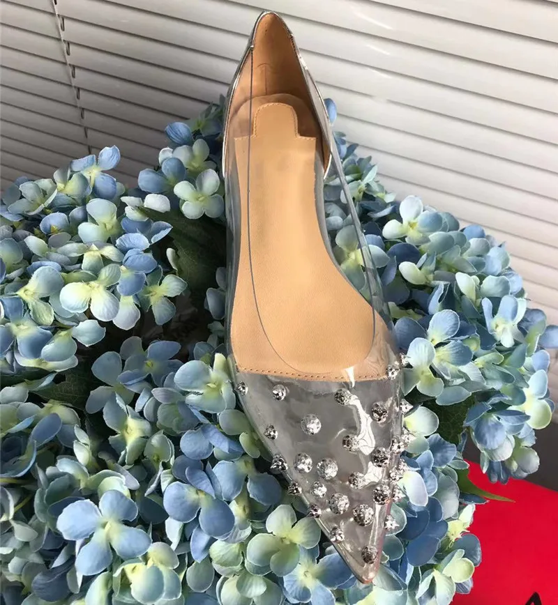 

Women Shoes High Heels Sexy Clear Shoes Slip on Rivet Glod Party Pointed Toe Casual shoes