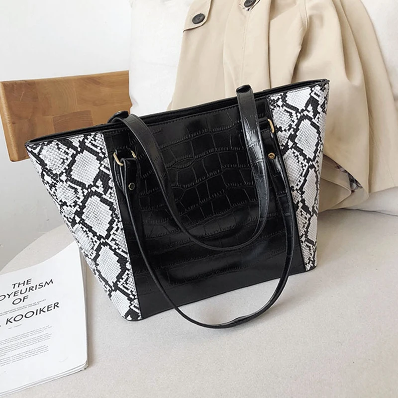 Женская сумка из искусственной кожи модный вместительный тоут с узором под