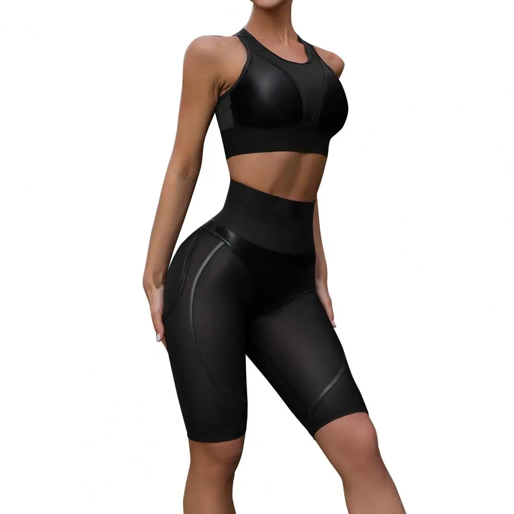 

Sport Set High Elastic Patchwork Nylon 2 Piece Crop Top Bra Shorts for Women