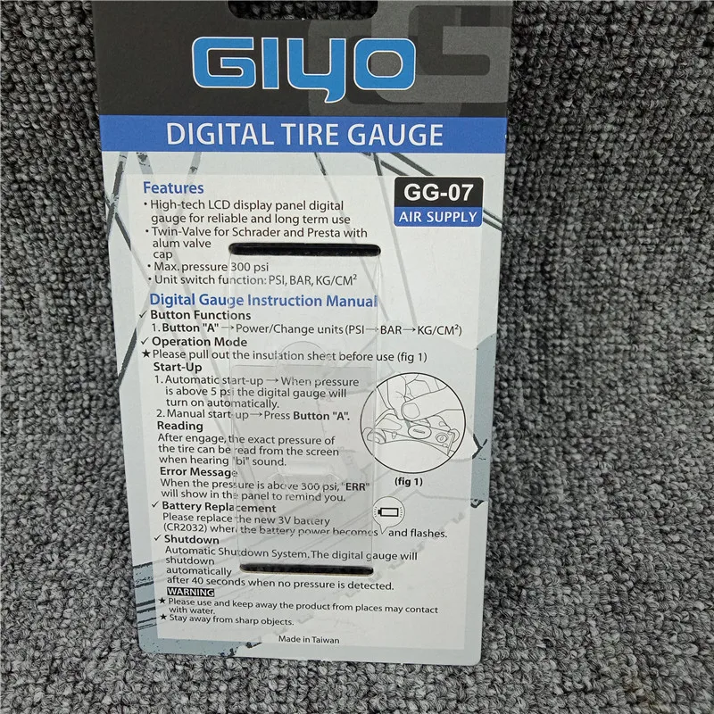 Цифровой измеритель давления воздуха в шинах GIYO GG 07 Bike для клапанов Presta/Schrader