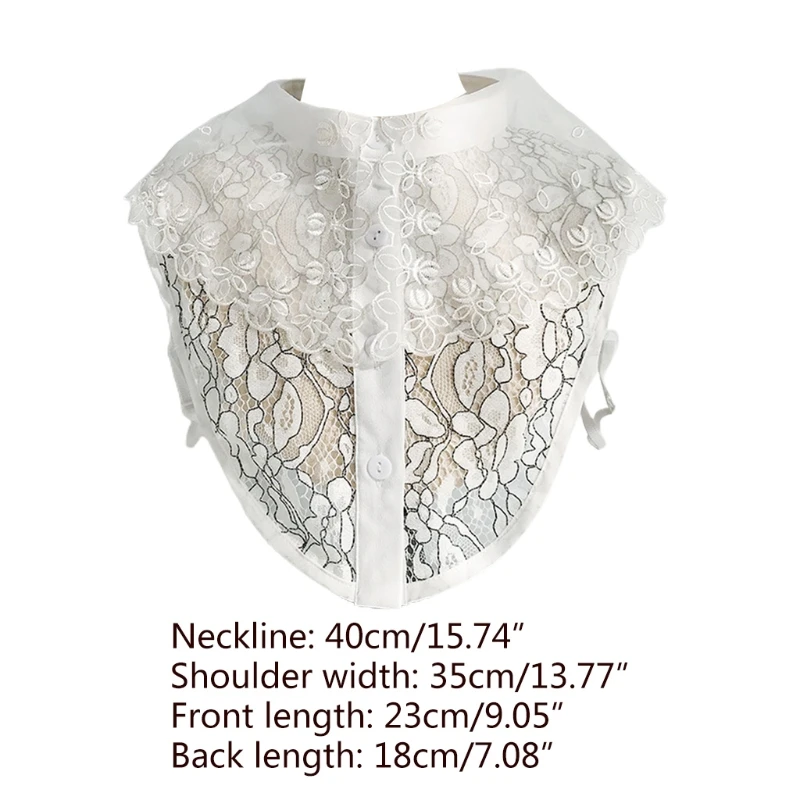 

Women Elegant Decorative Lapel Half Shirt Blouse Hollow Out Jacquard Floral Lace Breathable Button Down Detachable False Fake