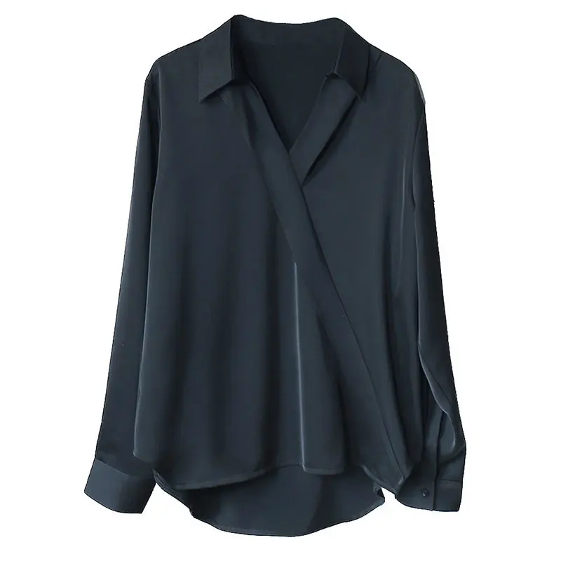 

XITAO Asymmetrical Women Blouse Tide Fashion New Korean Style V Neck Collar Long Sleeve Pullover Criss Cross Elegant Top ZY5812