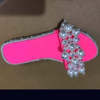 tghdof new fashion brand pearl beaded slippers shoes red velvet flat mules comfortable open toe women slides sandals summer