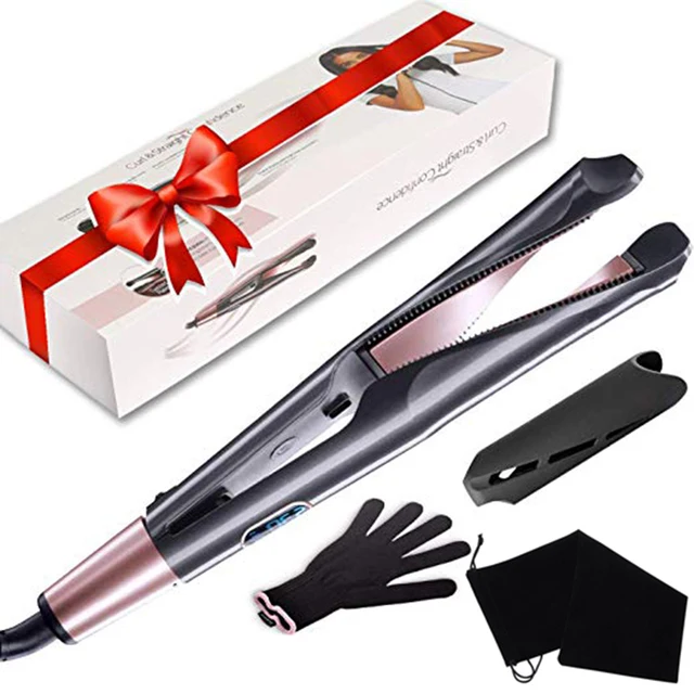 

Professional Hair Straightener Curler Ceramic Tourmaline Flat Iron 2 In 1 3D Twist Plate Spiral Wave Crimp Straightening Tools