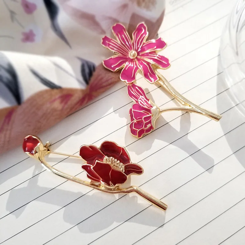 

Lily Flower Magnolia Tulip Flower Brooch Bag Clothes Backpack Lapel Enamel Pin Badges Jewelry Gift For Friends Women Accessories