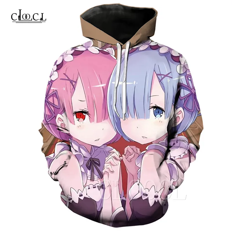 Двойные толстовки с рисунком Re:Zero Rem Мужская одежда милый пуловер для косплея