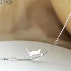 Женская мода S925 Серебряный котенок Прогулка личность кулон ожерелья N090