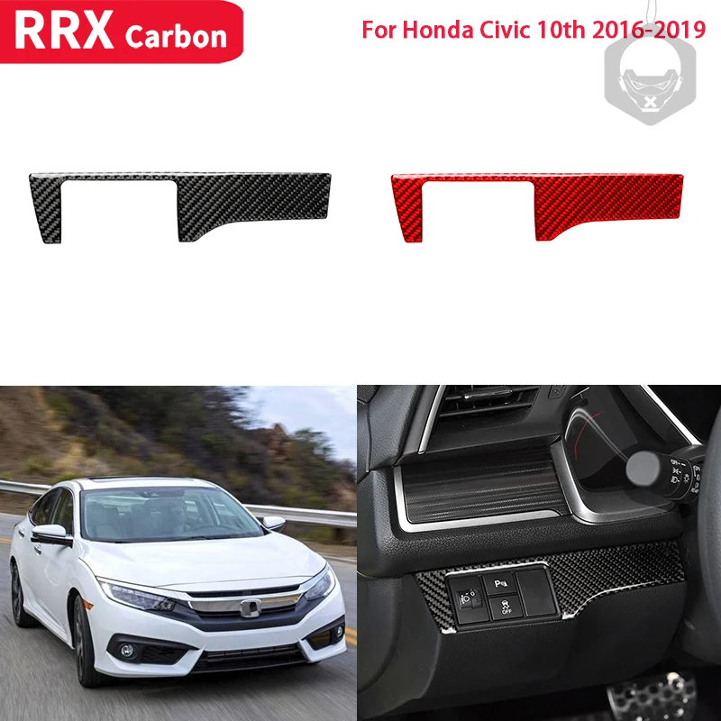 

RRX for Honda Civic 10th Gen 2016 2017 2018 2019 Car Carbon Fiber Headlight Switch Panel Cover Protective Trim Car Accessories