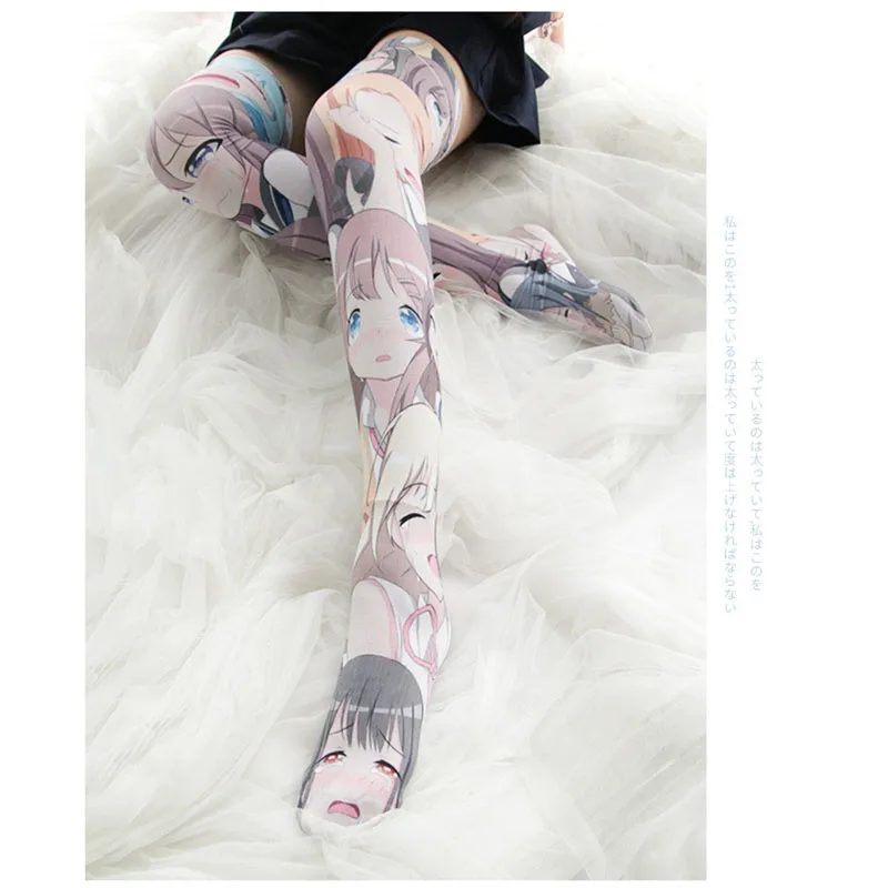 Японский плачет уход за кожей лица 3D принт в виде милого героя аниме чулки