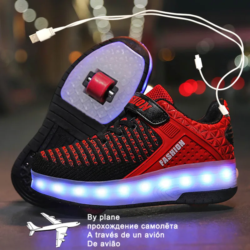 

New One wheels USB Charging Fashion Girls Boys LED Light Roller Skate Shoes For Children Kids Sneakers With Wheels Two wheels