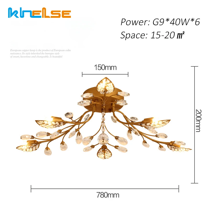 6 Light Gold Khelse Хрустальный потолочный светильник романтическая лампа для спальни освещение комнаты DIY современный золотой черный светодиодный K9 спальня Хрустальное освещение - Цвет корпуса: 6 Light Gold