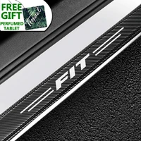 4pcs car styling carbon fiber car door sill protector decor stickers decals for honda fit auto door threshold guards accessories