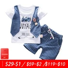 Детская одежда для маленьких мальчиков, летний джентльменский костюм с мультяшными буквами, клетчатый галстук-бабочка, футболка с коротким рукавом, костюм из двух предметов, повседневный костюм-свитер для мальчиков