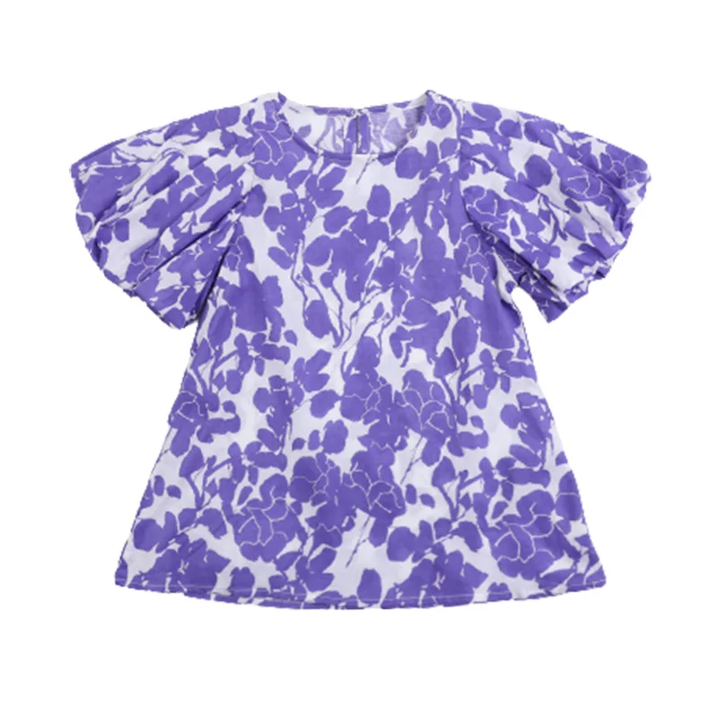 

2021 new Girls Dresses Children Casual Dresses For Girls Lantern sleeve Ball Gown Summer Dress purple print Clothes Costume 1-7T