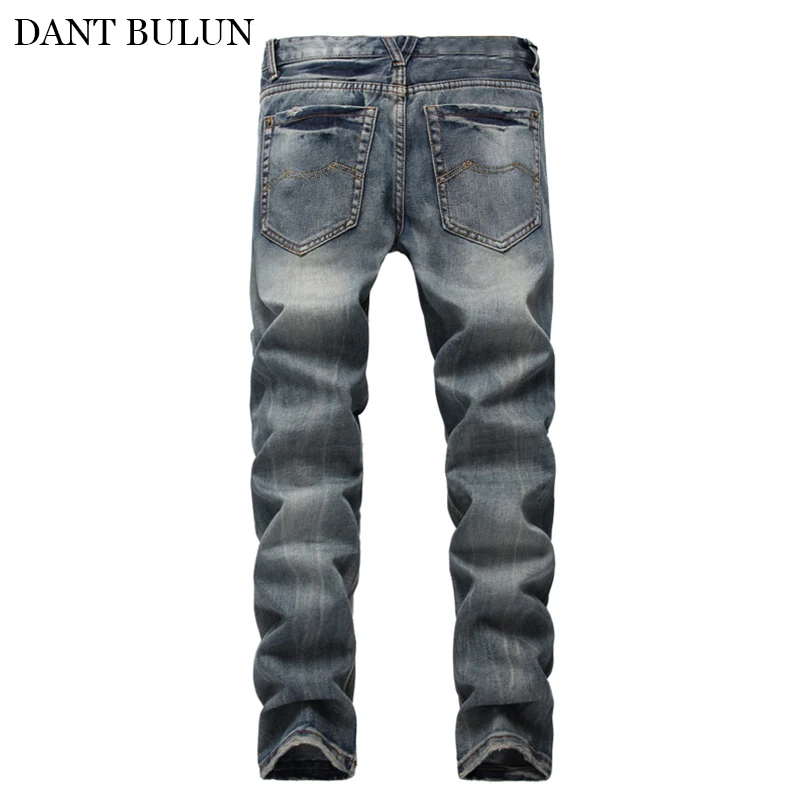 Jeans For Men Distressed Ripped Vintage Washed Blue Denim Pants Slim Fit Scratched Pencil Pants Casual Long Trousers Jeans Men