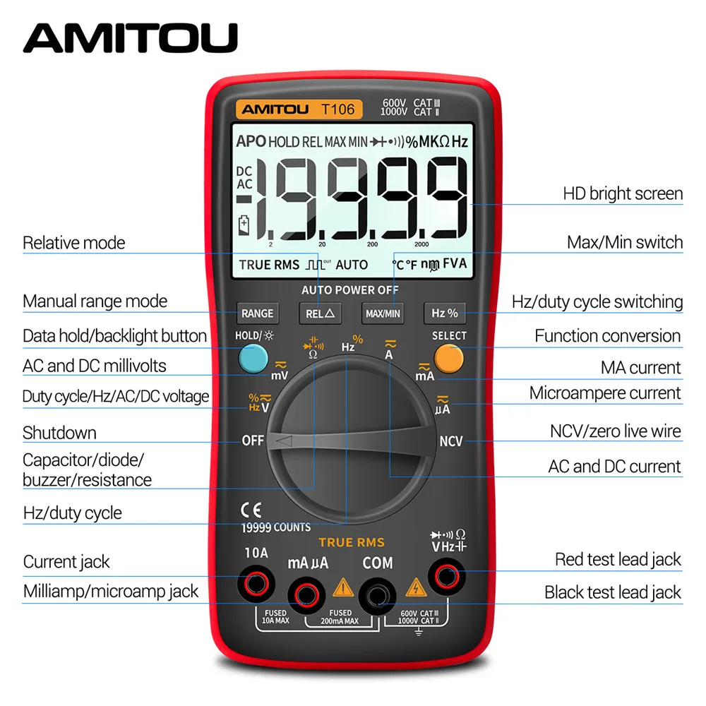 AMITOU T106 электрика мультиметр автомат профисионал цифровой мультимитр цифровые