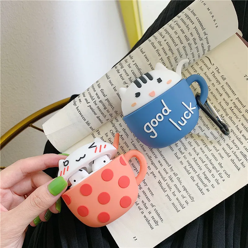 

Cute Cartoon 3D Good Luck Cup Case for Airpods 1 2 Beard Cat Wireless Bluetooth Earphone Cover