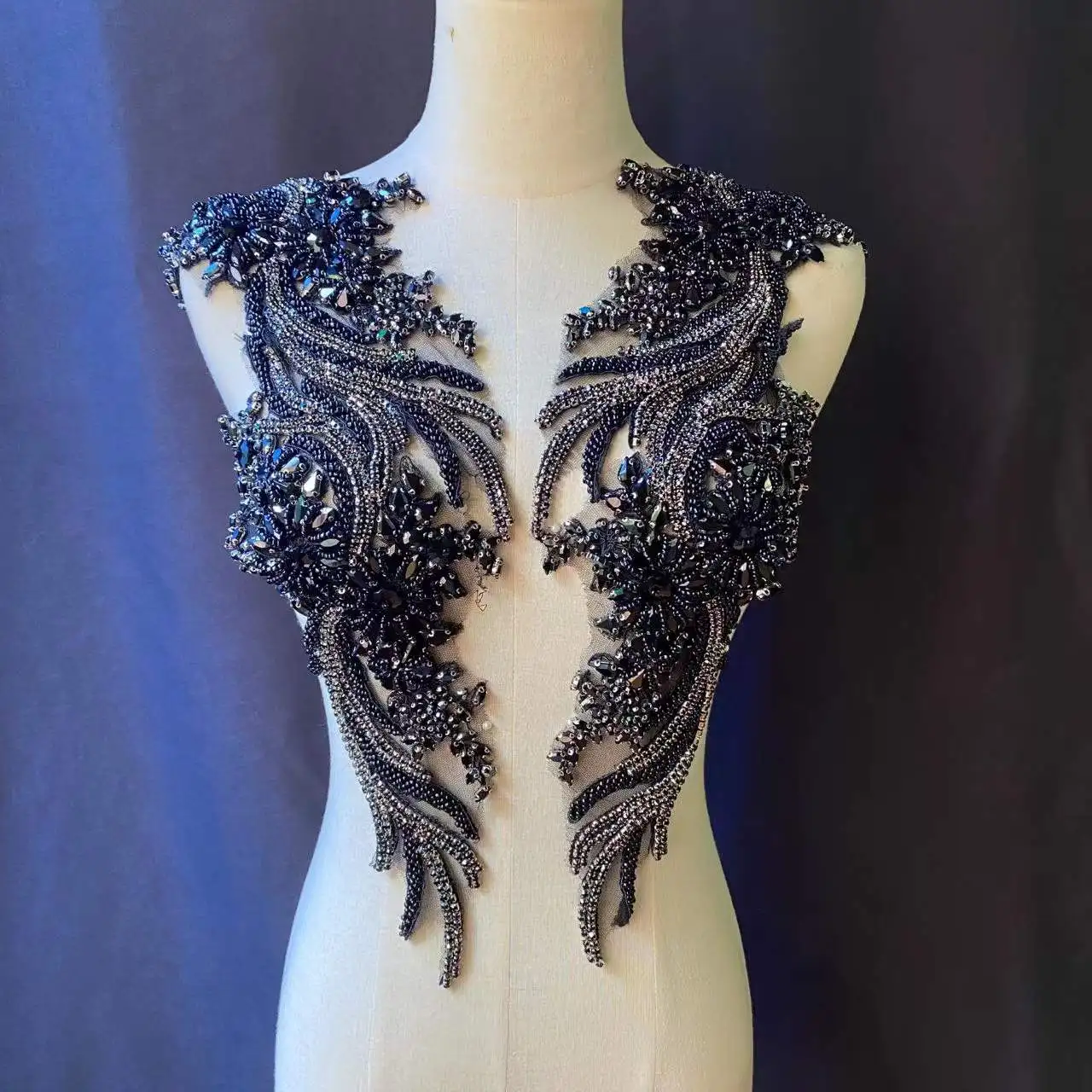 Высококачественная Хрустальная черная французская аппликация Тяжелая Стразы