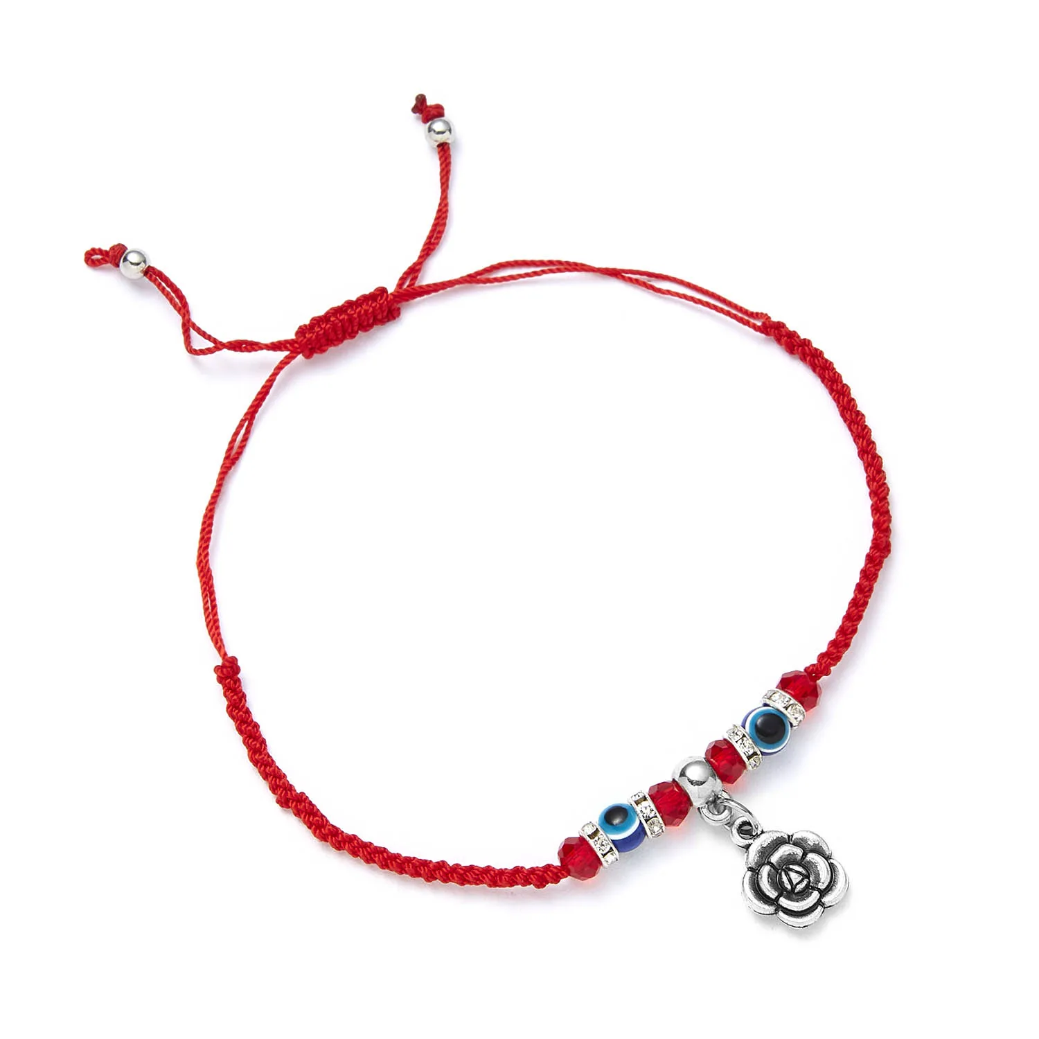 Rinhoo 9 стилей красная веревка на удачу плетеный браслет evil eye синие глаза Сердце Кошка Сова Слон регулируемый браслет Шарм ювелирные изделия подарок - Окраска металла: flower