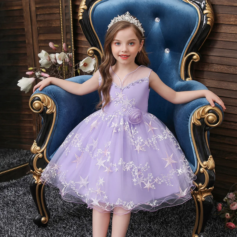 

Girls Dress Lace Embroidery Elegant Princess Children Party Wedding Dress Communion Gown Kids Dresses for Girls Birthday Dress