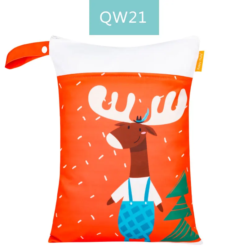 HappyFlute сумки для детских подгузников двойная молния Влажная/сухая сумка водонепроницаемый Влажная Ткань Рюкзак для подгузников многоразовые подгузники - Цвет: QW21