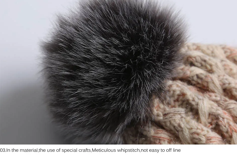 FS стиль зимние шапки для женщин Мех животных Pom Beanie вязаный Skullies Красный розовый плюс бархат открытый уха головы теплые шапки с помпоном