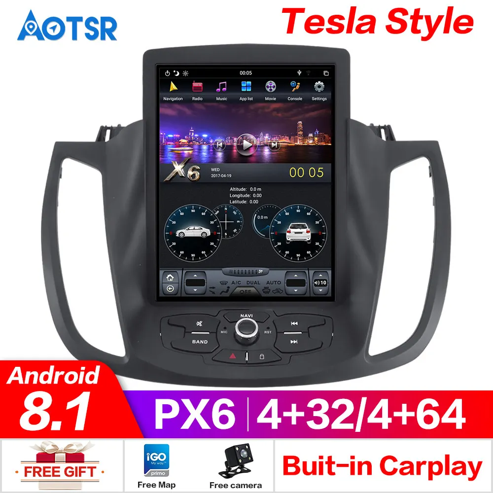 Android 8 Tesla стиль автомобиля нет dvd-плеер gps навигация для Ford Kuga 2013+ обновления Авто Стерео головное устройство Мультимедиа Радио 64 ГБ