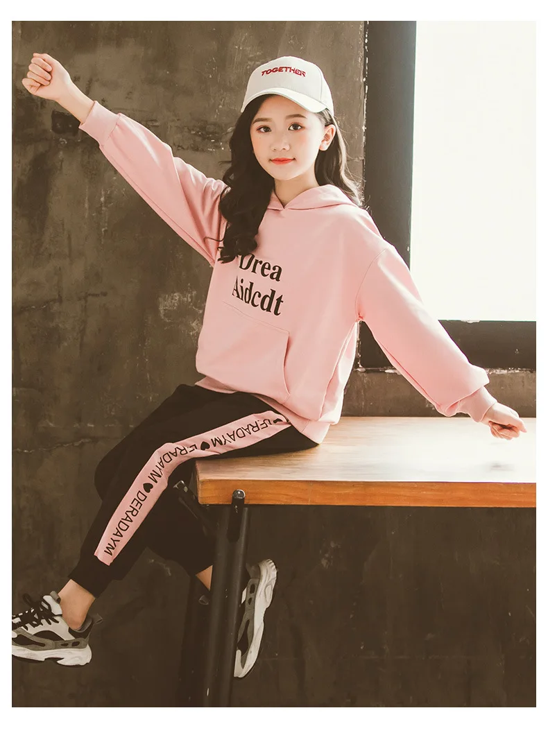 

Girls Suit Sweatshirts +Pants Cotton Hooded 2Pcs/Sets 2021 Luxury Design Spring Autumn Teenager Kid School Outdoor Children Clot