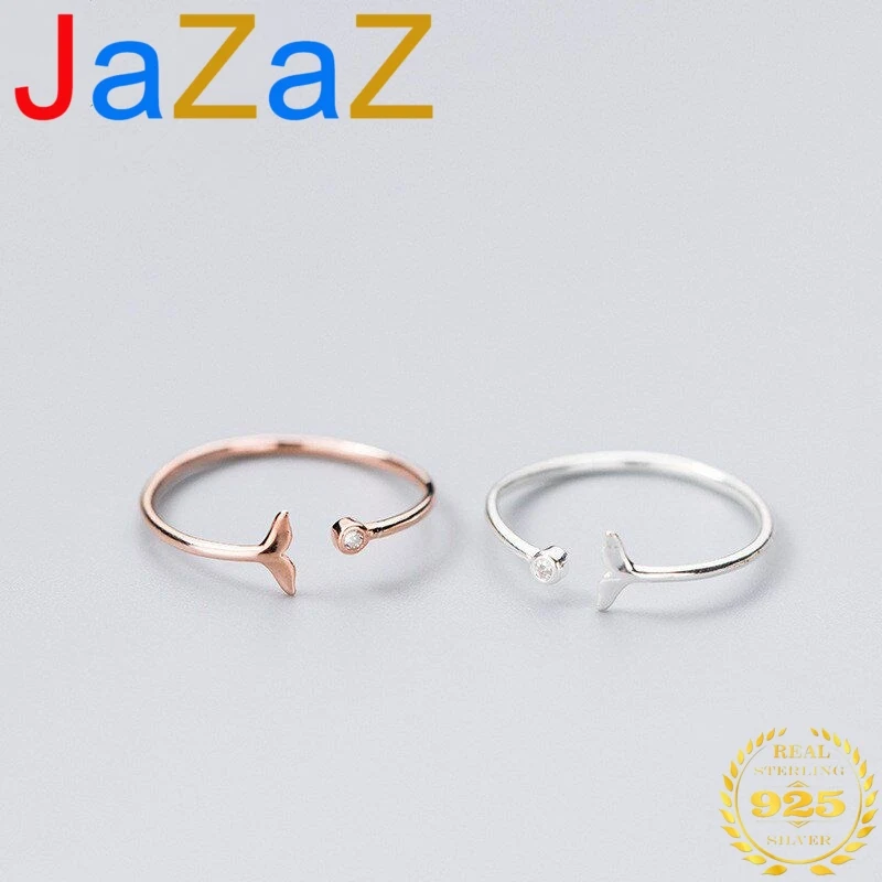 

A00156 100% 925 Sterling Silver Adjustable Fish Tail Pave Crystal Zircon Rings for Women Cute Animal Finger Jewelry