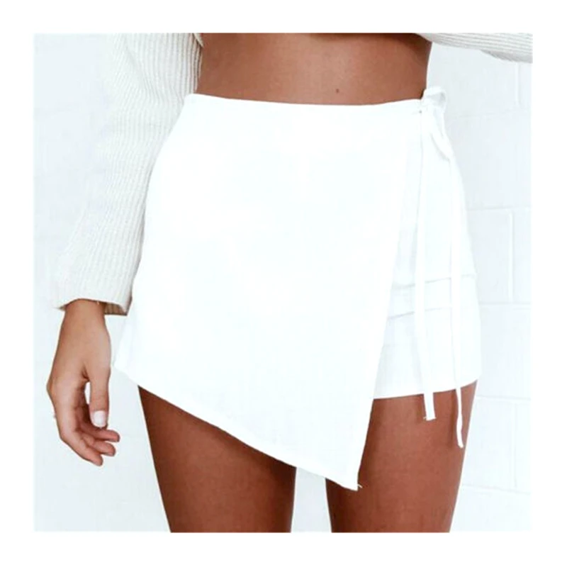 Шорты женские однотонные Асимметричные с завышенной талией из хлопка и льна |