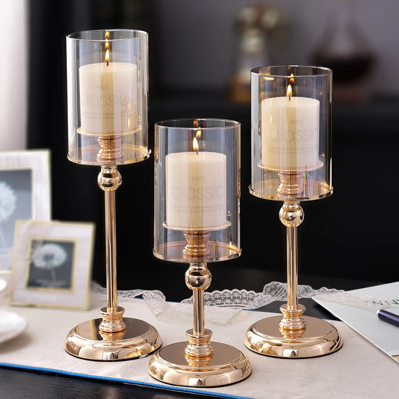 

Luxury Candle Holders Wedding Decoration Glass Romantic Golden Lantern Candlestick Holder Lamp Portavela Centre De Table XX50CH