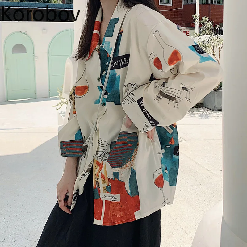 Корейская уличная одежда женские блузки с принтом 2020 шикарные элегантные