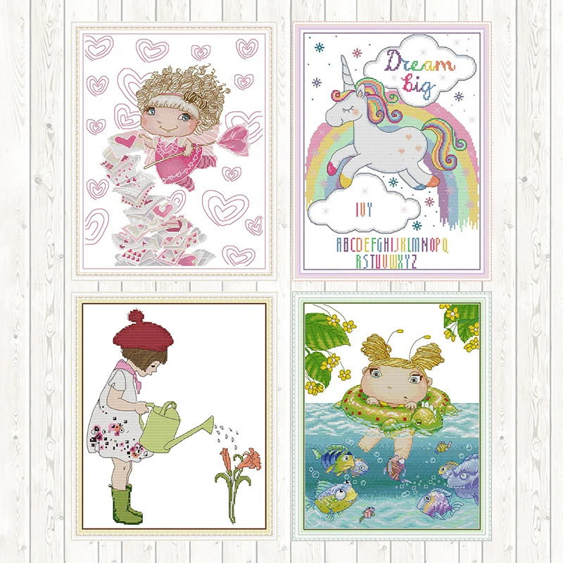 Наборы для вышивки крестиком в виде радужного единорога 14CT печатная ткань 11ct