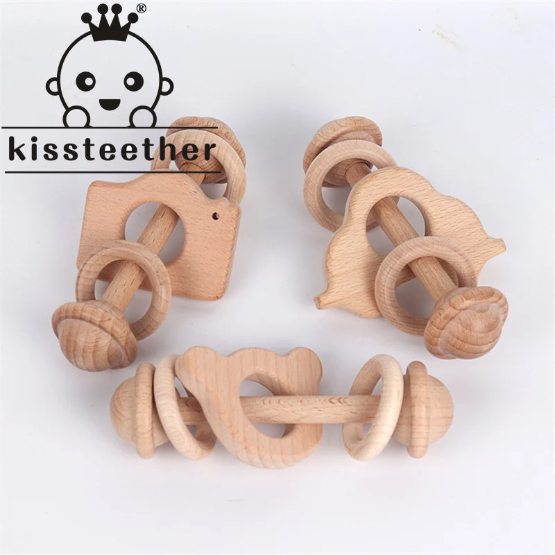 

Kissteether 1pcs Hold Beech Wooden Ainmal Hand Teething Play Gym BPA Free Baby Toys Beech Montessori Toy Baby Rattles Toy Gift
