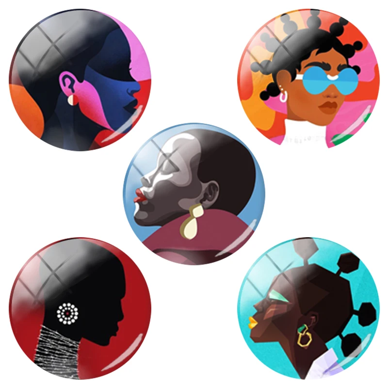 

TAFREE African Ethnic Flavor Modern Black Girls Tableau 12mm/15mm/16mm/18mm/20mm/25mm Round Glass Sticker Jewelry Findings AL688