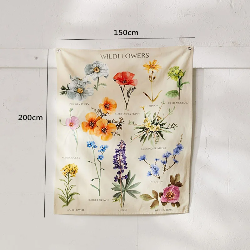 

Botanical Wildflower Tapestry Wall Hanging Flower Reference Chart Hippie Bohemian Tapestries Colorful Psychedelic INS Home Decor