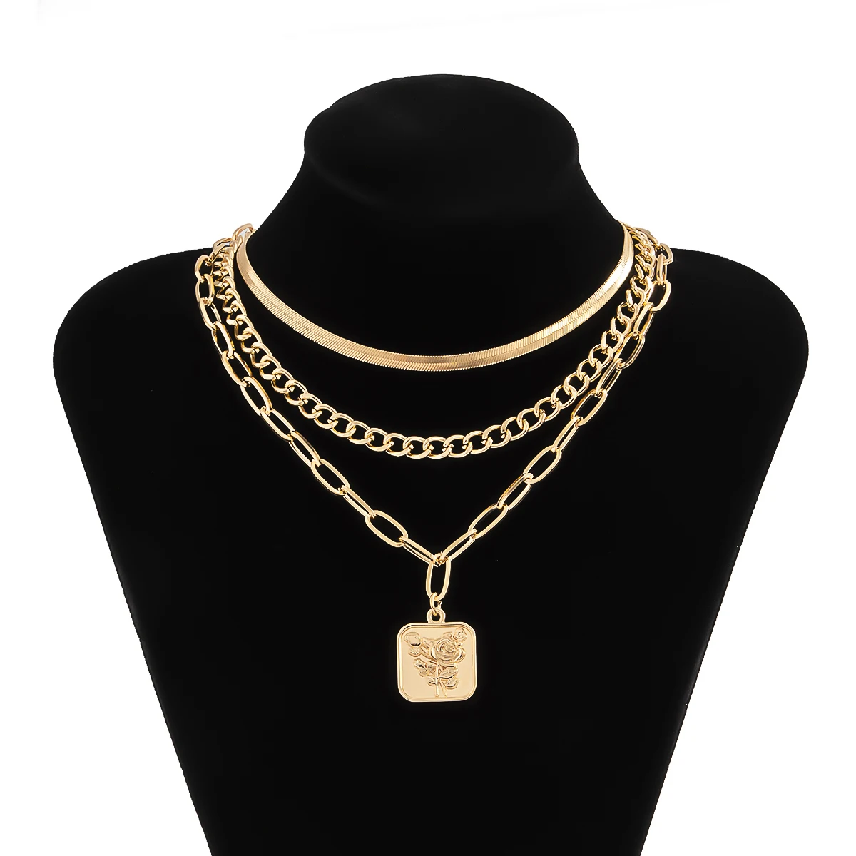 

Bohemian Fashion Flower Square Pendant Necklace 2021 Vintage Multilayer Snake Chain Choker Necklaces Women Collier Femme Collare