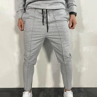side pockets zipper cuffs casual trousers stretchy solid color adjustable drawstring men fitness pants streetwear