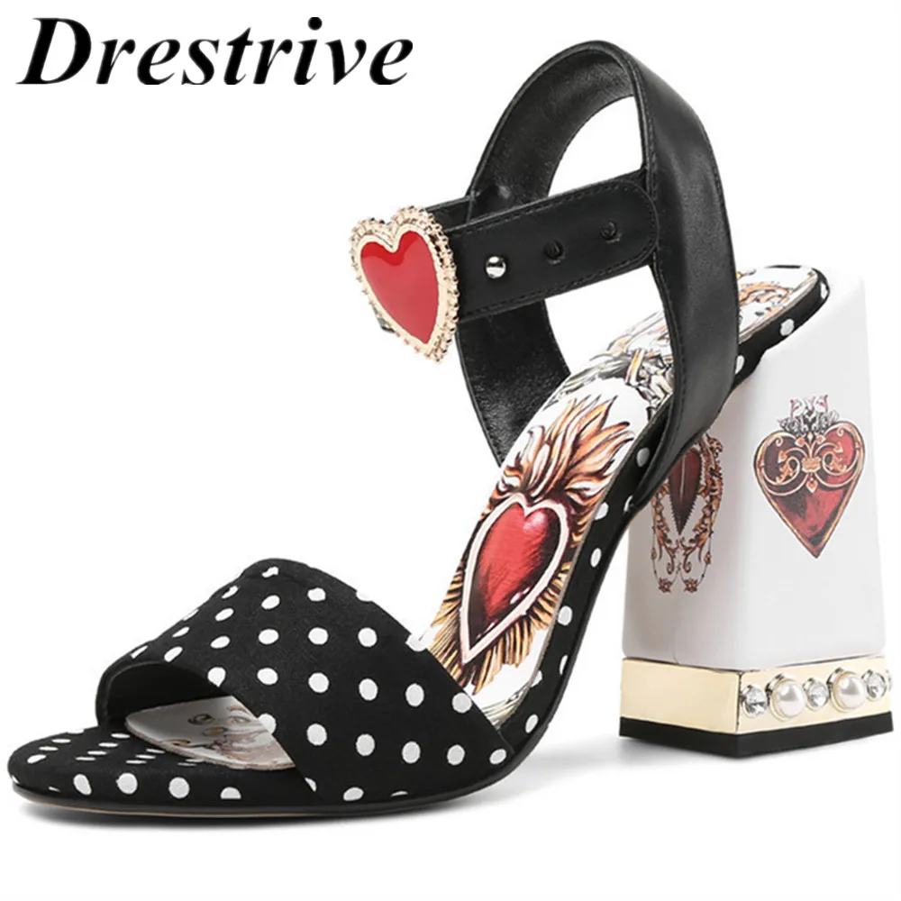 

Drestrive 2021 Women Sandals Large Size 34-43 Pigskin Lining Supper High Heel 10.5 CM Polka Dot Fashion Woman Summer Shoes