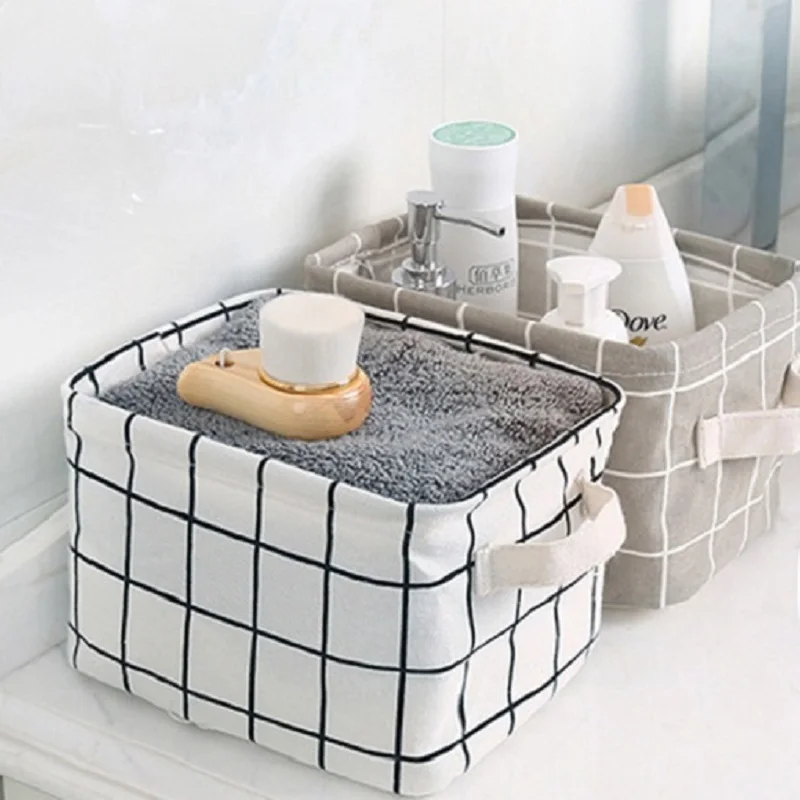 Foldable Desktop storage basket Canva Underwear Cosmetic Organizer fabric sundries debris box with Handle Laundry Basket | Дом и сад