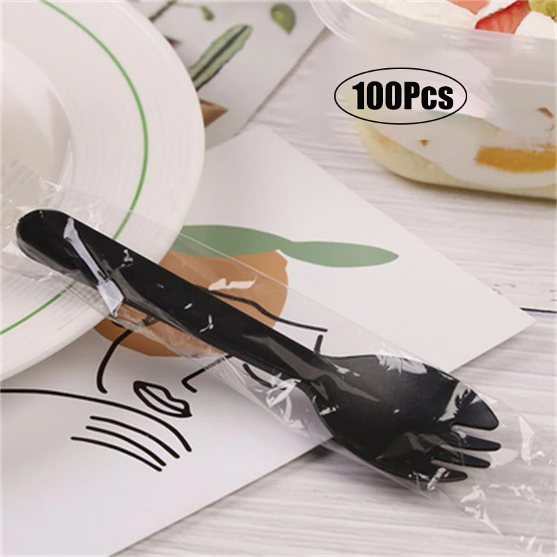 

100PCS 2-in-1 Sporks Disposable Plastic Spoon Forks for Cake Ice Cream Salad Fruit Dessert Restaurants and Kids Birthday Parties