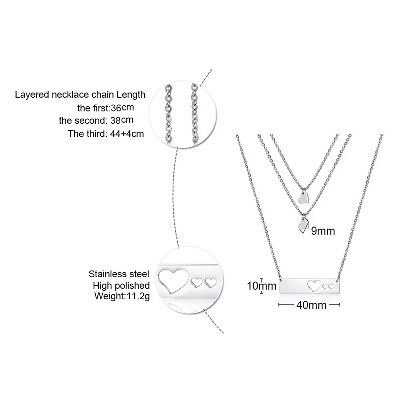

2020 Original Design Women Heart Charms Multi Layer Choker Necklaces Never Fade Solid Female Jewelry Stainless Steel