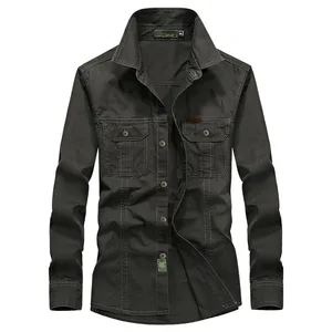 Мужская хлопковая рубашка с длинным рукавом, дышащая