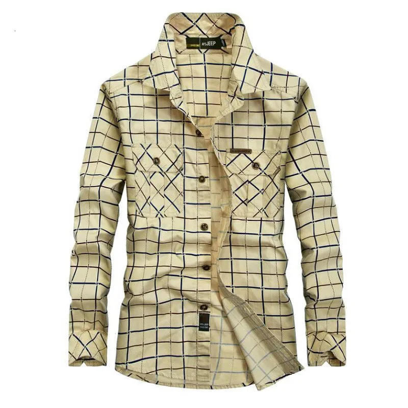 

Брендовая мужская рубашка 2020, Повседневная клетчатая рубашка, мужские рубашки из чистого хлопка с длинными рукавами в стиле милитари, Мужск...