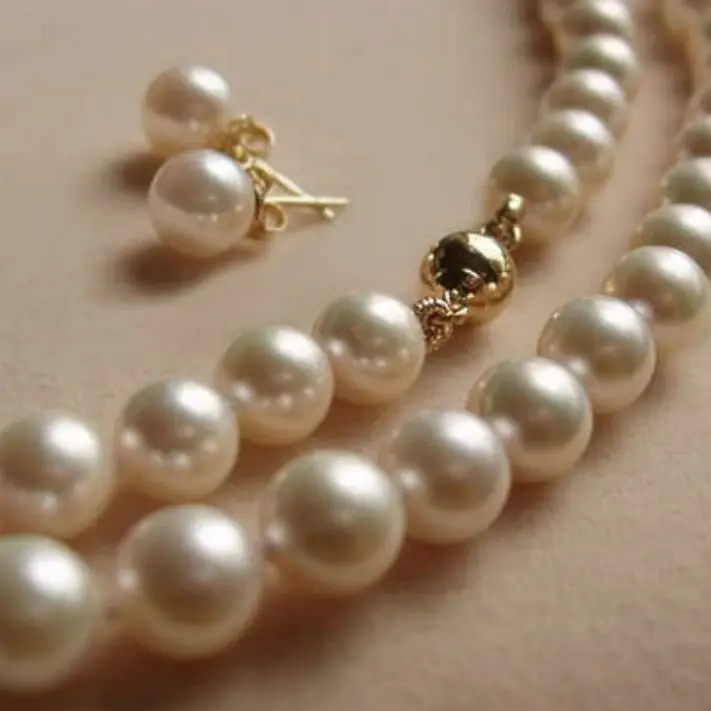 

10MM White Akoya shell Pearl Necklace +Earring AAA 18"