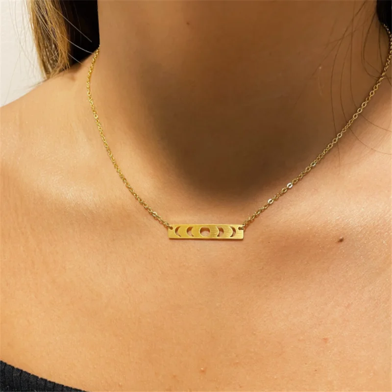 Ожерелье Moon Eclipse Bar из розового золота/серебра * фазы Луны ювелирные изделия