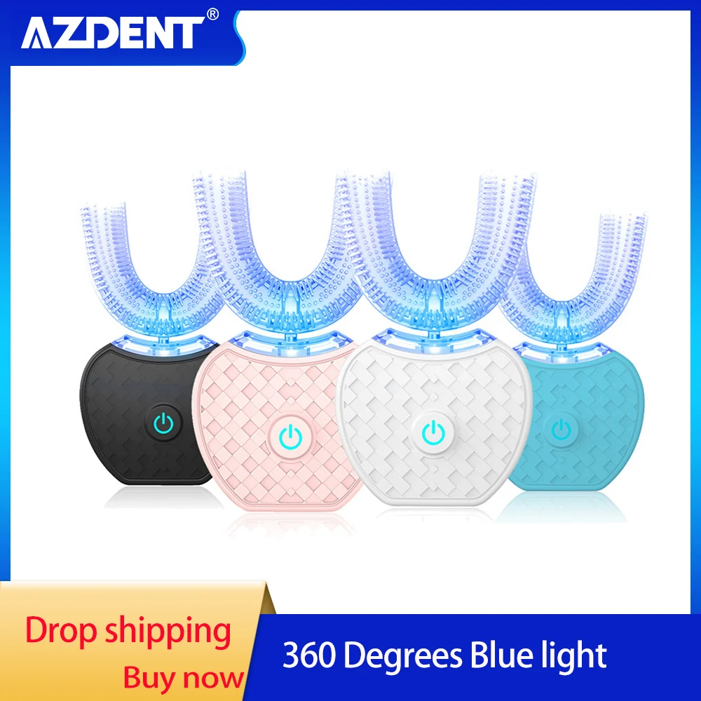 

AZDENT 360 Degrees Automatic Sonic Electric Toothbrush U Type 4 Modes Brush USB Charging Tooth Whitening Blue Light