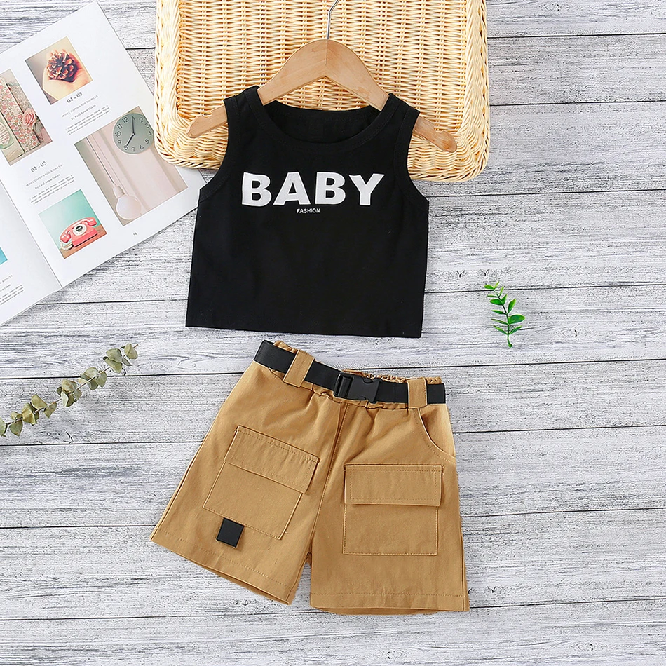 Комплект одежды для маленьких девочек и мальчиков футболка без рукавов с