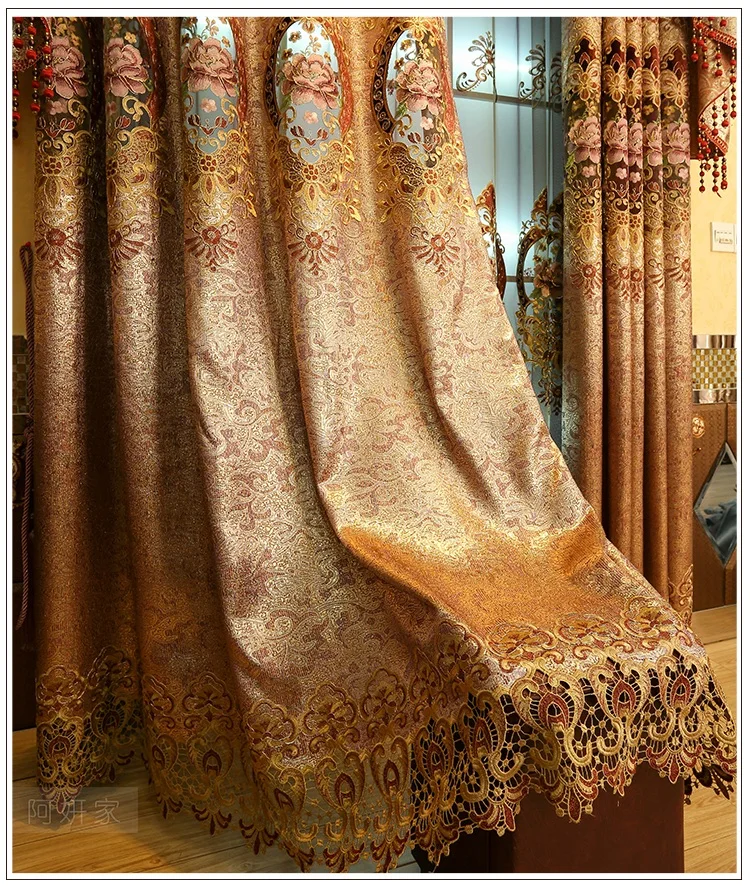 curtain Европейская вышитая занавеска и тюль для гостиной/спальни, жалюзи, роскошная вилла, Классическая оконная занавеска - Цвет: curtain