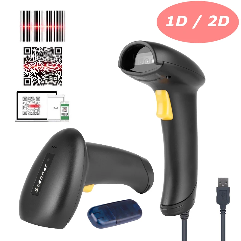 Сканер штрих-кода 2 4G беспроводной 1D 2D QR портативный считыватель ручной матричный